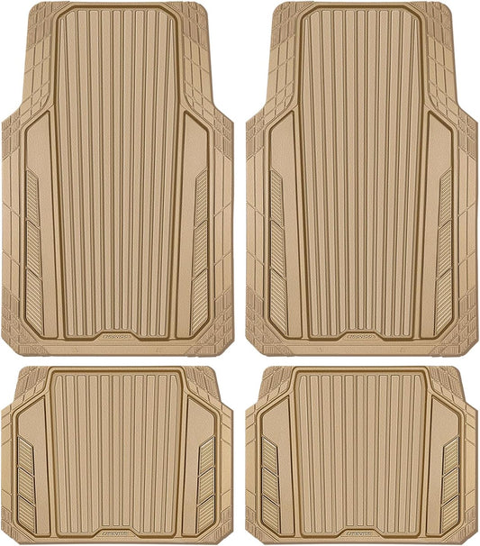 CAR PASS Heavy Duty Rubber Car Mats Metallic, Aluminum Film All Weather Floor Mats Waterproof Universal Trim to Fit Automotive SUV Sedan Van 4 Piece Anodized Deep Dish Two-Tone Sporty Black Red Chrome