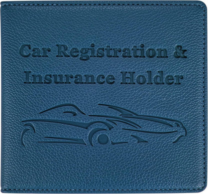 Car Registration and Insurance Holder, Premium PU Leather Vehicle Glove Box Car Organizer Men Women Wallet Accessories Case for ID, Driver's License - Blue