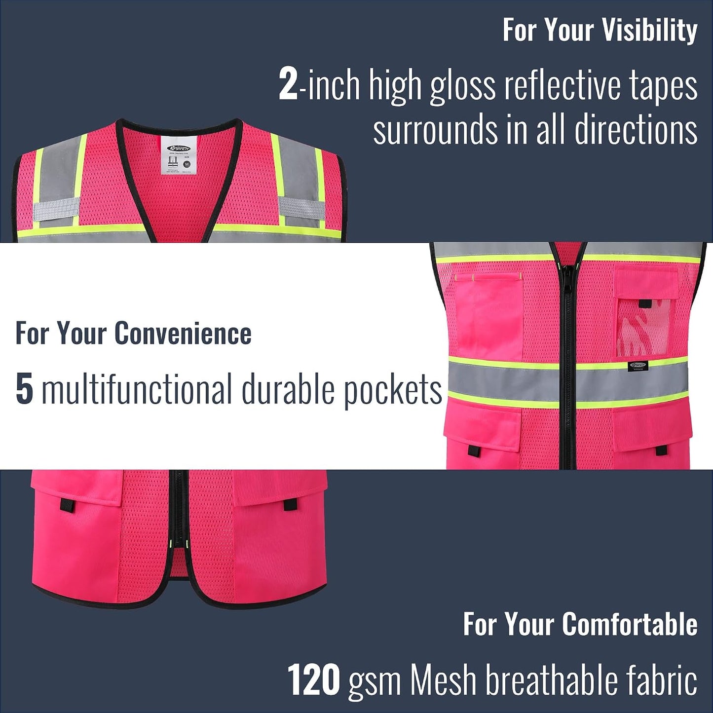 JKSafety Safety Vest for Men Women Hi Vis Relfective Vest with Pockets High Visibility Meet ANSI Standard
