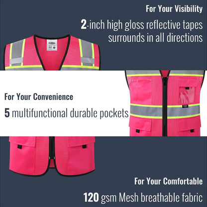 JKSafety Safety Vest for Men Women Hi Vis Relfective Vest with Pockets High Visibility Meet ANSI Standard