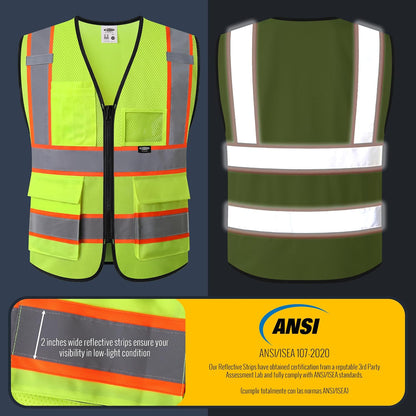 JKSafety Safety Vest for men women Hi Vis Reflective Vest with Pockets and Zipper High Visibility Meet ANSI Standard（BX320