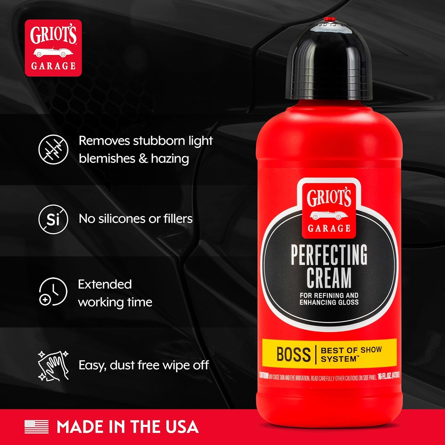Griot's Garage BOSS Perfecting Cream for Car Polishing and Detailing, Light Polish, Fine Scratch, Swirl Remover for Vehicles, 16oz