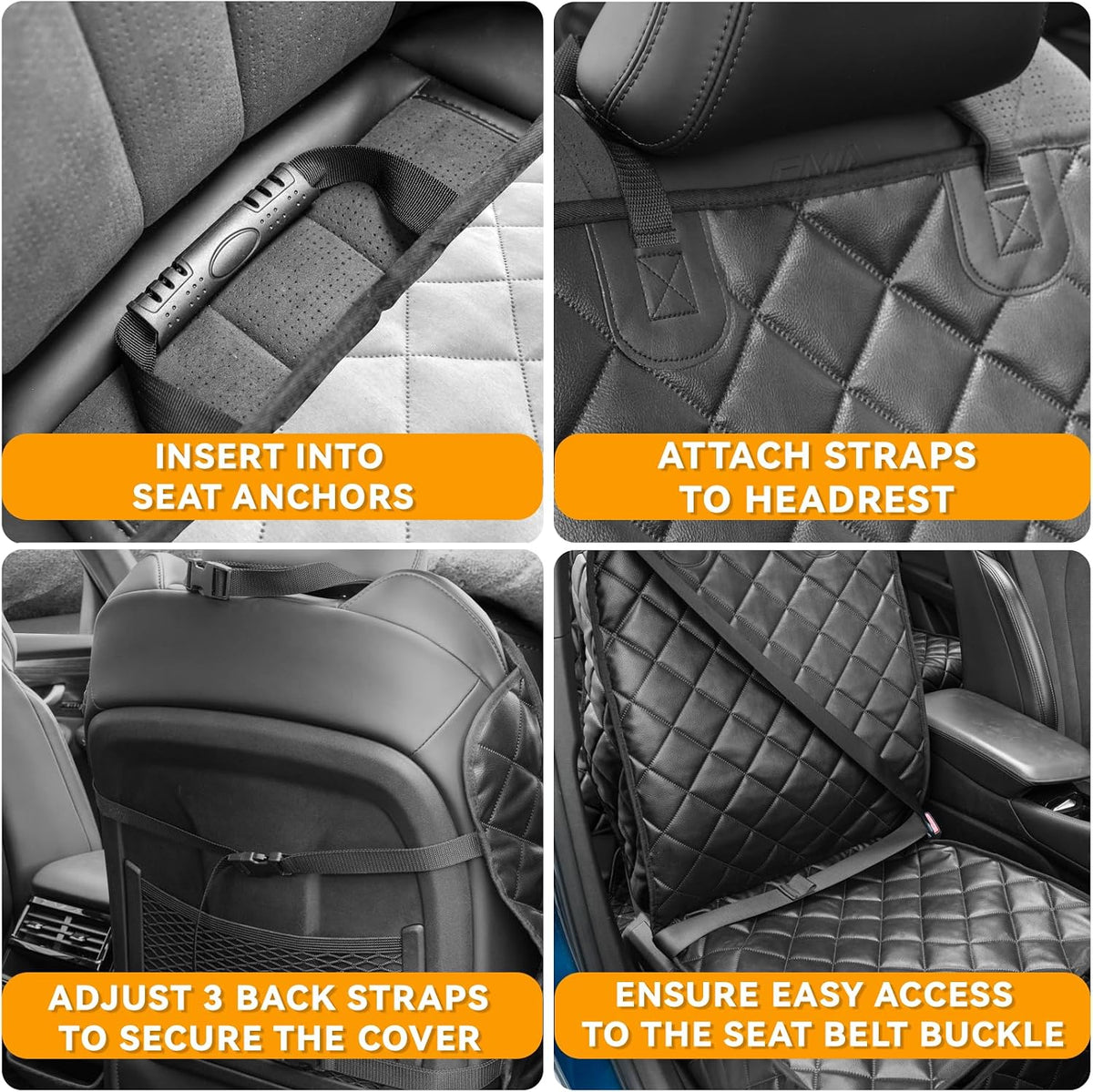 Dog Car Seat Cover for Back Seat, Waterproof Back Seat Covers for Dogs, PU Leather Nonslip Bench Dog Seat Cover Universal Fit Most Vehicles,SUVs,Small Trucks（Black,Standard）