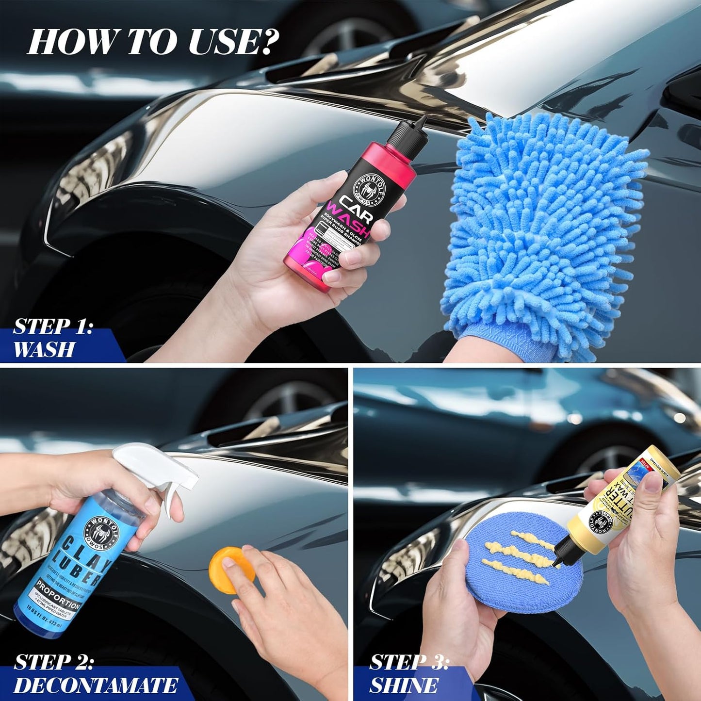 Wontolf Clay Bar Kit, Complete Clay Bars Auto Detailing Clay Luber Lubricant Car Wash Kit, Premium Grade 4 Clay Bars, Lubricant Tablets 10 Pack, Car Detailing Kit for Detailing Cleaning