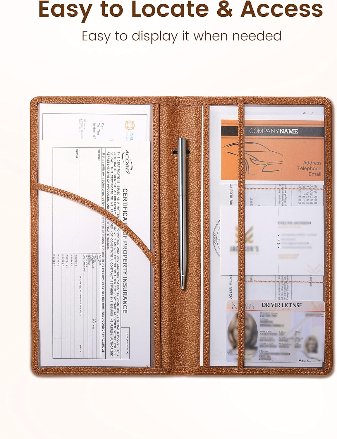 Yarnic Car Registration and Insurance Holder, Pu Leather Car Registration and Insurance Card Holder Car Document Holder for Cards, Essential Document, Driver License (Pink)