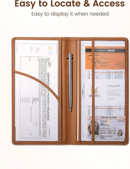 Yarnic Car Registration and Insurance Holder, Pu Leather Car Registration and Insurance Card Holder Car Document Holder for Cards, Essential Document, Driver License (Pink)