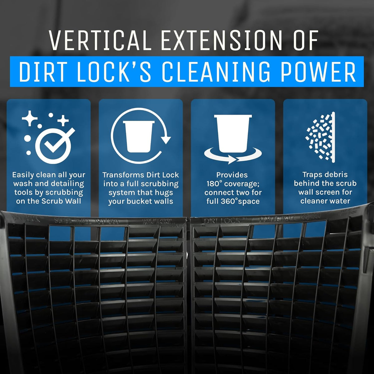 DETAIL GUARDZ Dirt Lock Scrub Wall 180/360 – Washboard Attachment for Detail Guardz Dirt Lock - Bucket Filter – Vertical Cleaning Tool for Brushes, Mitts (Black)