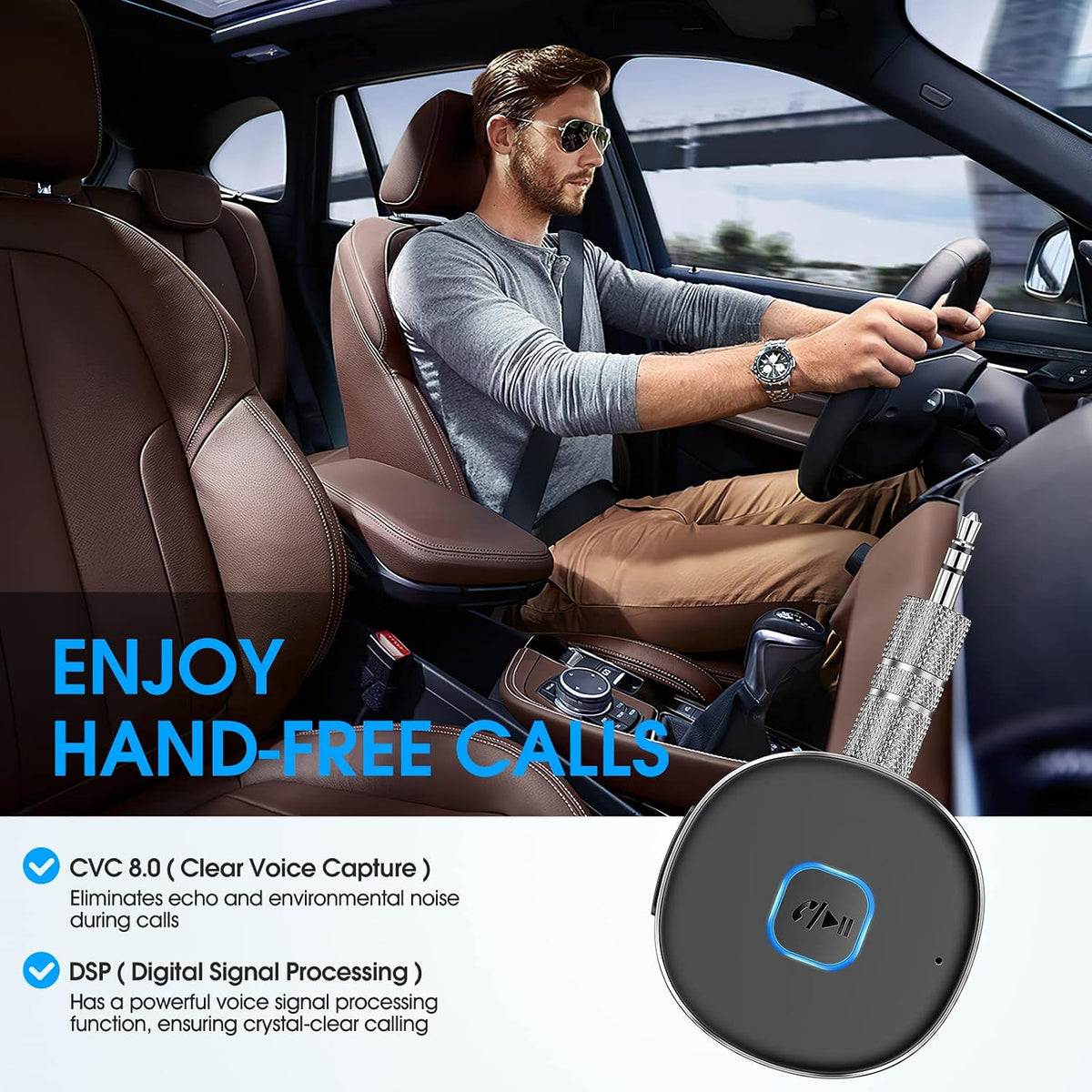 Bluetooth Receiver, LAICOMEIN Portable 3.5mm Aux Car Adapter, Bluetooth Wireless Audio Receiver for Car/Home Stereo/Wired Headphones/Speaker, 16H Battery Life
