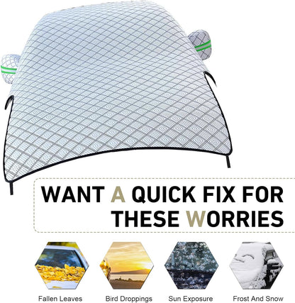 Car Cover Waterproof All Weather, Outdoor Hood Protection, Foldable Protective Shield with Windproof Fixed Strap, Universal Car Snow Cover (Silver)