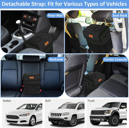 ELONGRIVER Car Trash Can Bin for Back Seat Leak Proof, Cute Car Trash Bag Hanging, Vehicle Trash Can for SUV Truck Van, Automotive Garbage Cans Front Seat Black