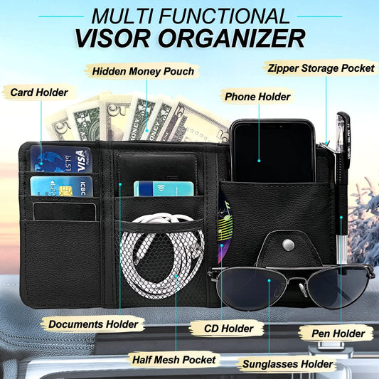 Keedolla Car Sun Visor Organizer, Truck Visor Organizer Car Sun Storage Pocket Pouch Case Bag for Sunglasses, Cards, Pens and Document - Pink