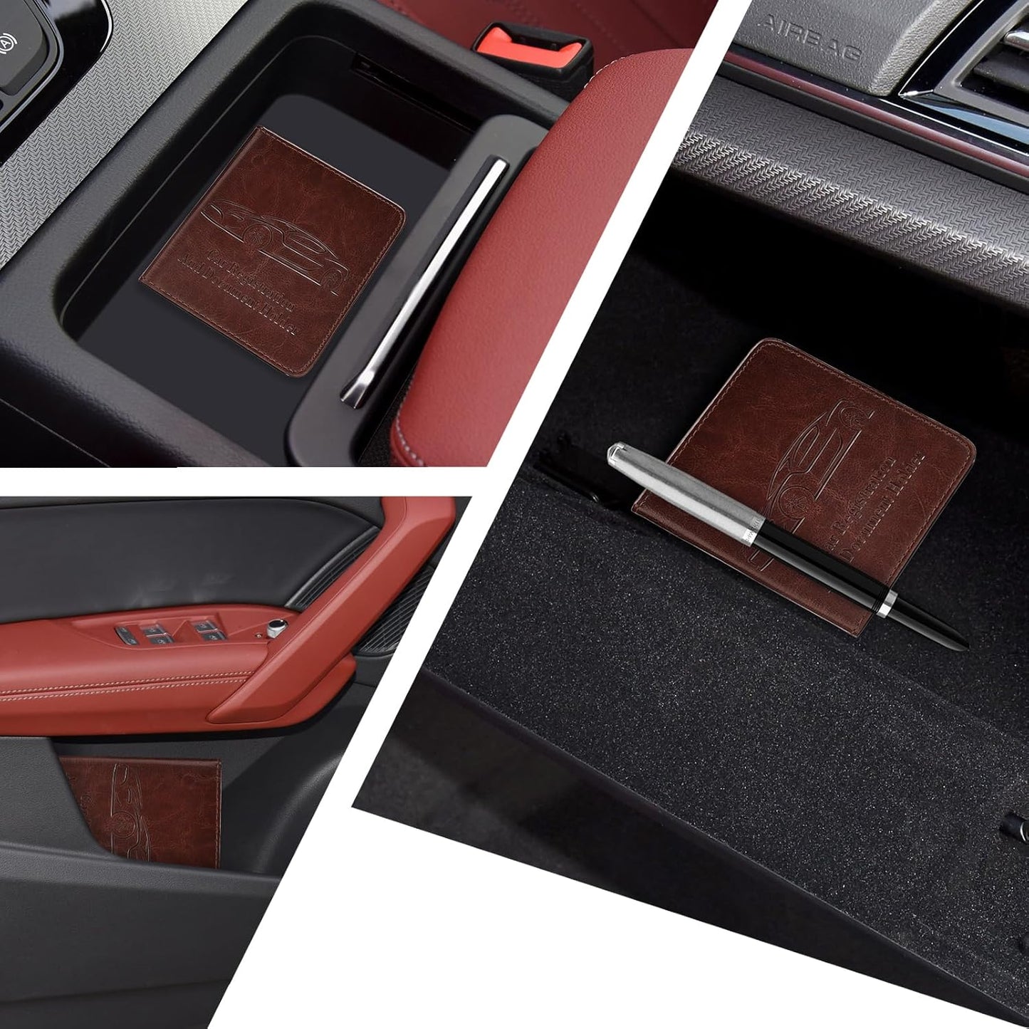Registration and Insurance Card Holder, Vehicle Glove Box Car Organizer with Magnetic Closure, Interior Car Accessories for Documents, Cards, License Storage, 1-Pack Red