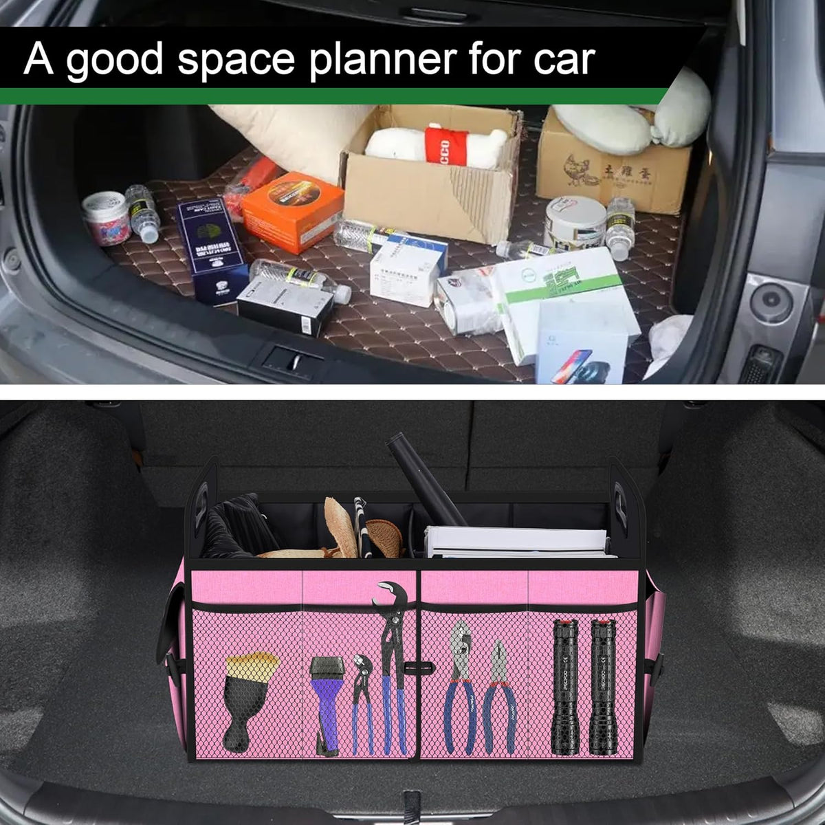 Femuar Car Trunk Organizer with Large Capacity Waterproof Car Accessories for Women & Men, Collapsible Trunk Organizer for Suv/Jeep/Sedan,Tools (Black, Standard)