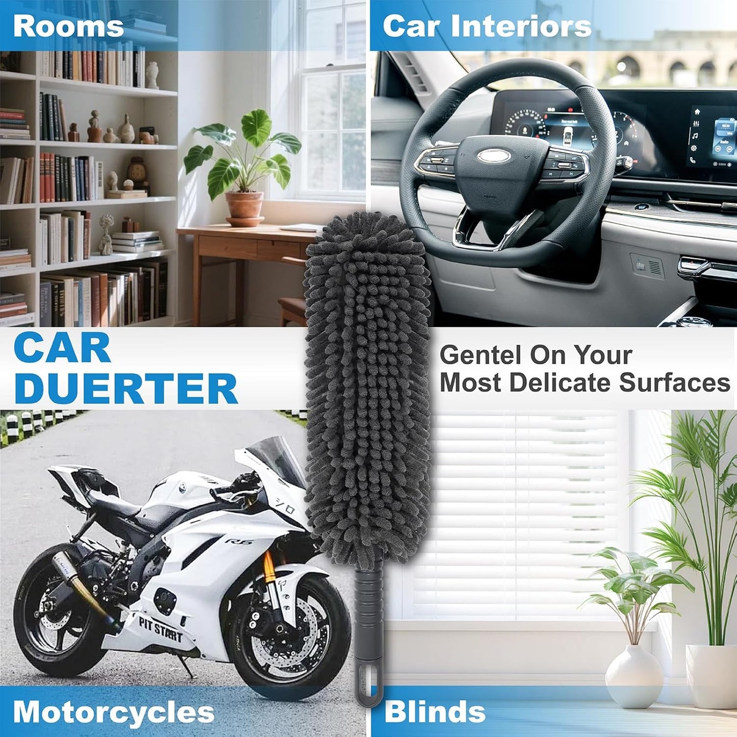 15.8" Car Duster Chenille,Car Accessories Duster Interior for Men,Washable Reusable Duster for Blind,Home,Car,Desk
