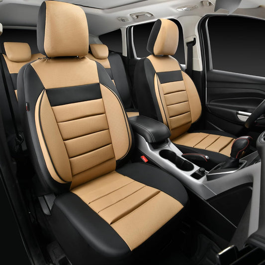 CAR PASS Faux Leather Car Seat Covers Front Seats Only, 3D Foam Support Car Seat Covers, Universal fit for Trucks Vans SUVs Sedans Automotive Comfortable, Airbag Compatible 2 Pieces Front Solid Black