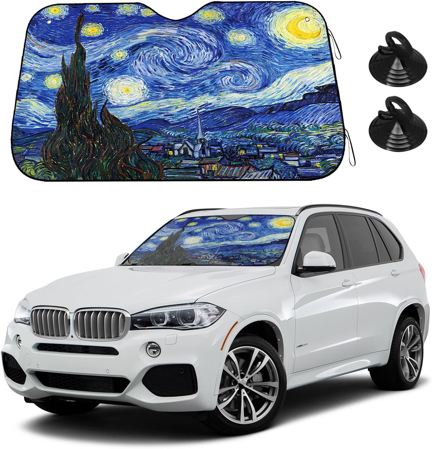 Car Windshield Sunshade, 58.7" × 31.5" Reflective Starry Sky Auto Window Sun Shield for UV Protection, Foldable Starry Night Front Windshield Sunshade Cover for Most Cars (Standard)