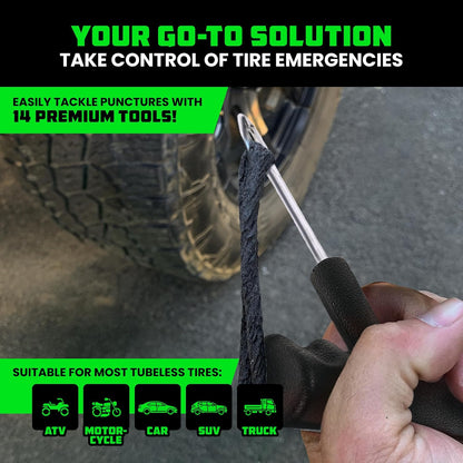 Rhino USA Tire Repair Kit (86-Piece) Professional Heavy Duty Tire Plug Kit to Fix Punctures & Patch Flats with Ease - Ultimate Tubeless Tire Repair Tools for Car, Motorcycle, ATV, UTV, RV and Trailer