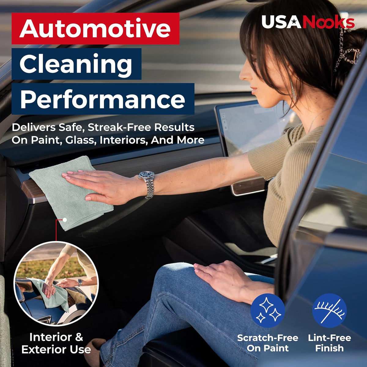 USANOOKS Microfiber Cleaning Cloth Grey - 12 Pcs (12.5"x12.5") - High Performance - 1200 Washes, Ultra Absorbent Microfiber Towel Weave Grime & Liquid for Streak-Free Mirror Shine - Car Washing Cloth