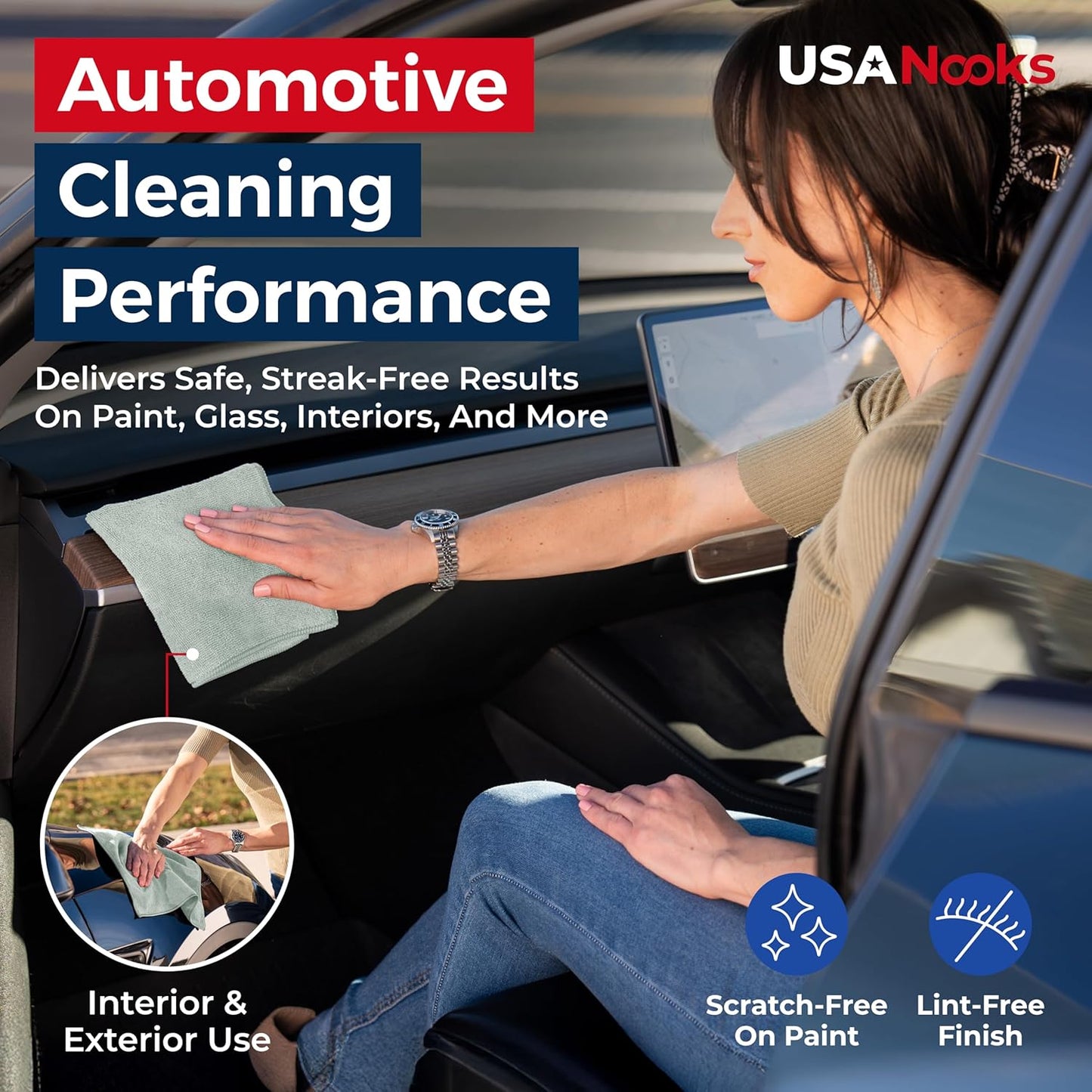 USANOOKS Premium 300GSM Microfiber Cleaning Cloth - 12.5"x12.5" High Performance - 1200 Washes, Ultra Absorbent Microfiber Towels for Cars Undercarriage, Rims & Engine Bay Cleaning - Microfiber Cloth
