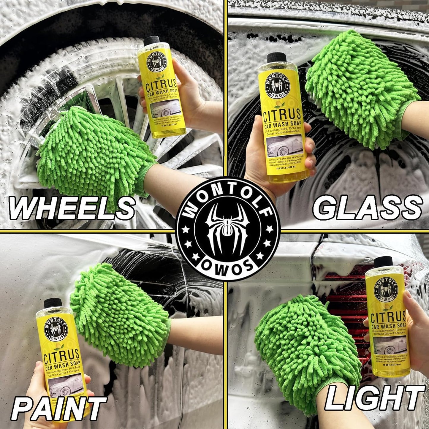 Wontolf CWK188 Car Wash Kit with Foam Gun, Car Wash Soap, Interior Detailer Cleaner, Wheel Cleaner, Car Care Cleaning Detailing Kit for Cars Trucks RVs SUVs Motorcycles (Works w/Garden Hose), 10 Items