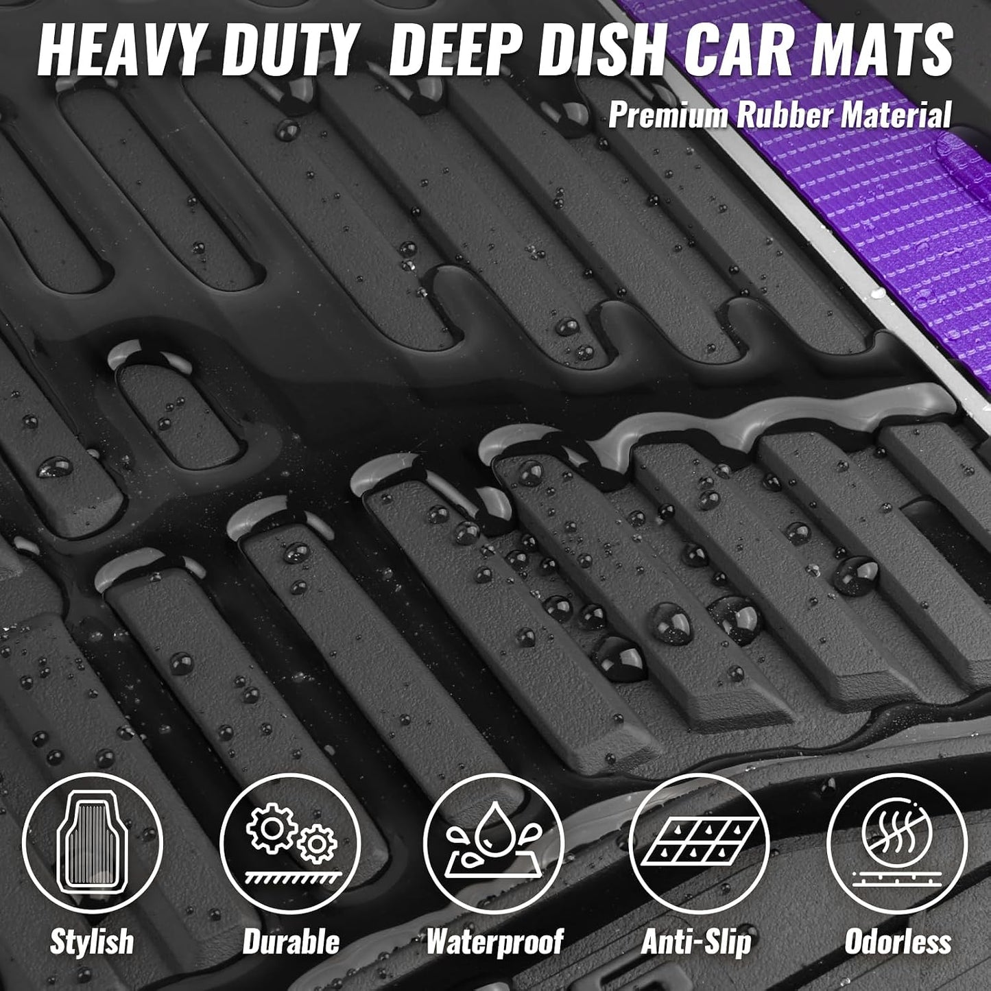 CAR PASS Heavy Duty Rubber Car Floor Mats, Deep Waterproof Car Floor Mats All Weather, Aluminum Film Floor Mats for Cars Non-Slip Universal Trim to Fit for SUVs Trucks Sedans Vans, Black Grey Metallic