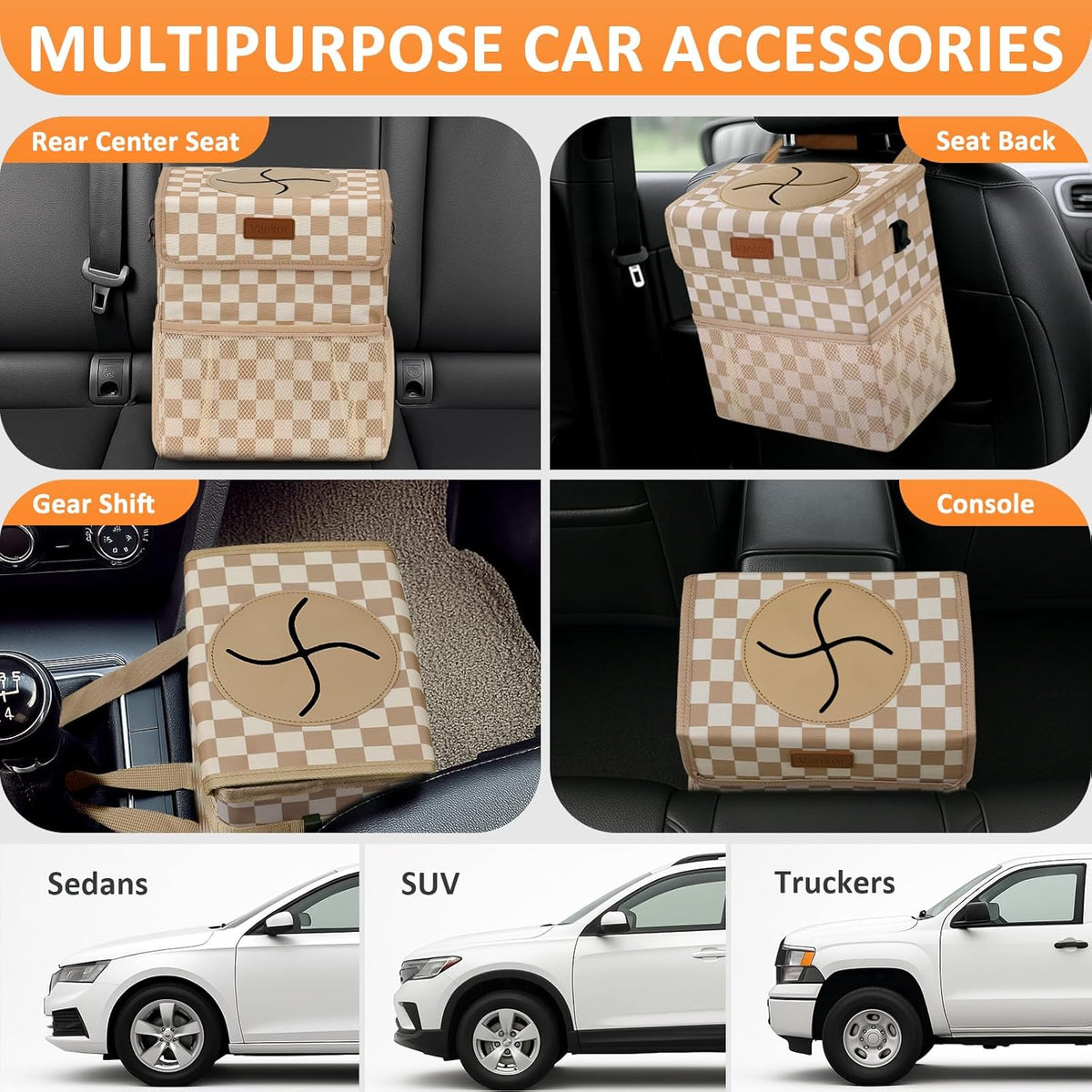 Vankor Car Trash Can Bin with Lid Hanging for Back Seat, Car Accessories for Women Men Leak Proof Automotive Garbage Cans Leakproof Vehicle Trash Can for Truck SUV Black