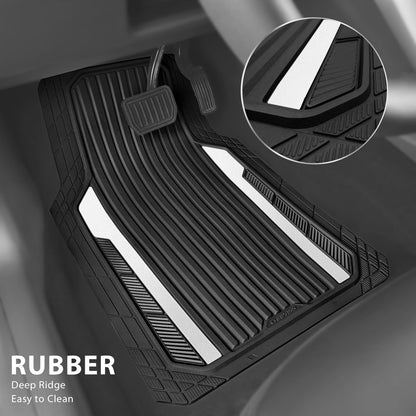 CAR PASS Heavy Duty Rubber Car Mats Metallic, Aluminum Film All Weather Floor Mats Waterproof Universal Trim to Fit Automotive SUV Sedan Van 4 Piece Anodized Deep Dish Two-Tone Sporty Black Red Chrome