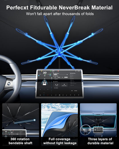 helloleiboo Car Windshield Sun Shade Umbrella 57" x 32", Windshield Sun Shade Foldable with 5-Layer Thickened Vinyl Coating Reflective Heat & UV Protection Fits Most Sedans & Compact SUVs