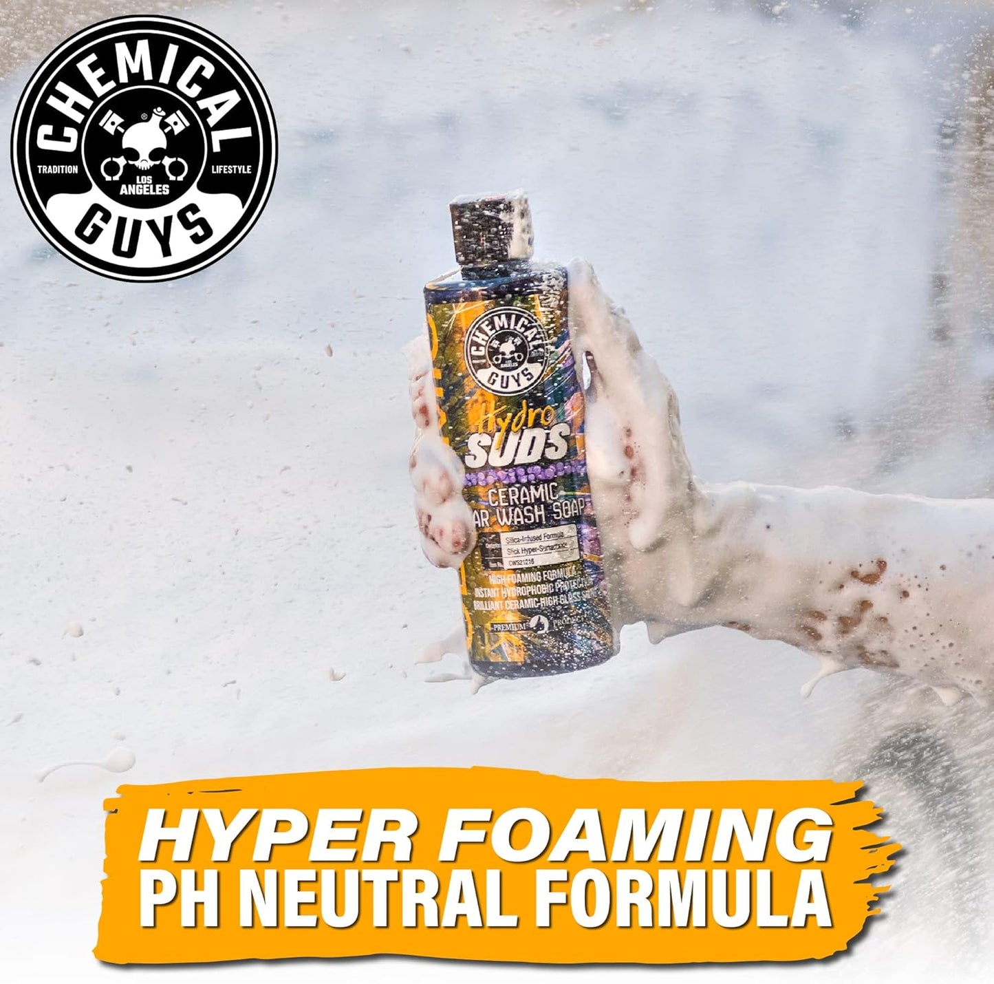 Chemical Guys HydroSuds Ceramic, Shine High Foaming Car Wash Soap - Foam Cannon Soap, Works with Foam Guns or Bucket Washes for Cars, Trucks, Motorcycles, RVs, and More, Berry Scent - 16 oz