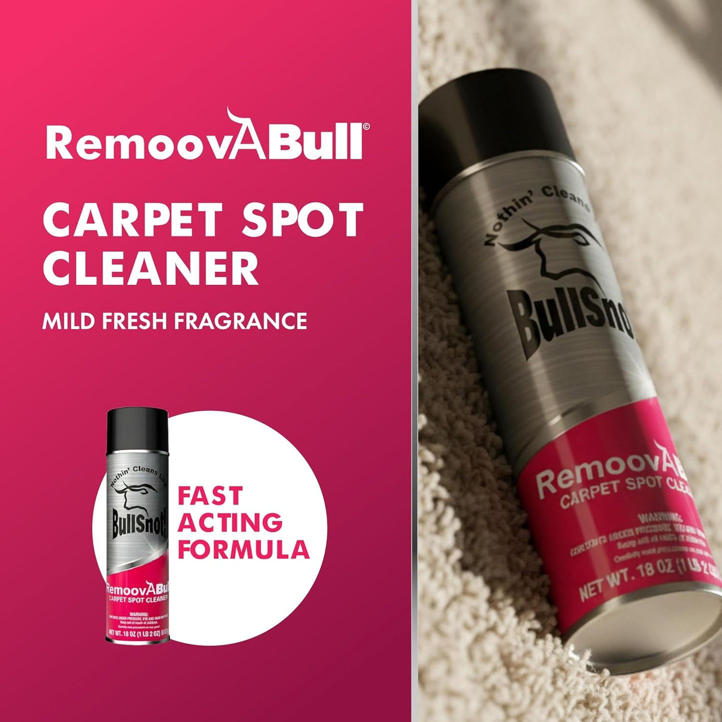 RemoovABull Carpet & Upholstery Stain Remover – Fast Acting, Powerful Cleaner for Oil, Grease, Dirt, Coffee, Urine & More – Ideal for Car Interiors, Fabrics, & Carpets – Made in the USA