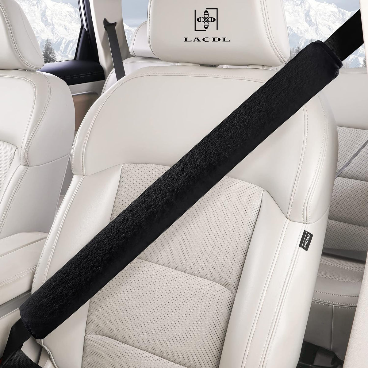 LACDL Extra Long Seatbelt Cover Super Soft Furry for Adults Kids Women & Men, Thick Plush Full Car Seat Belt Strap Cushion, Fluffy Shoulder Pad Protector, Auto Interior Accessories, 1pc, Black, 15.5in