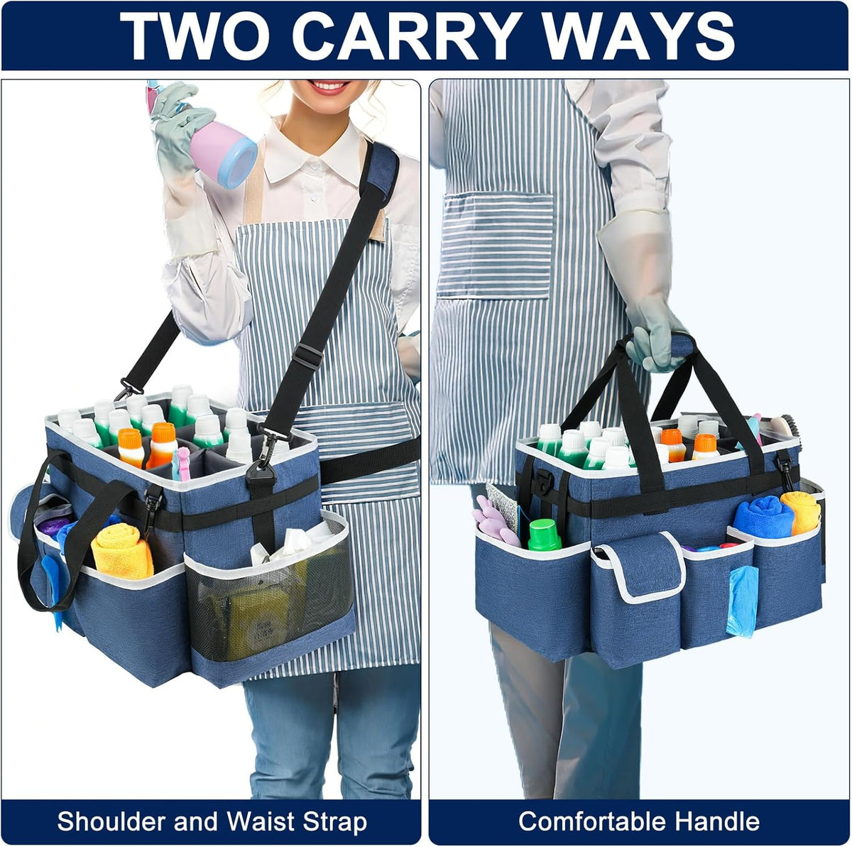 Cleaning Caddy,Cleaning Bag for Housekeepers,Cleaning Supplies Organizer with Handle,Black