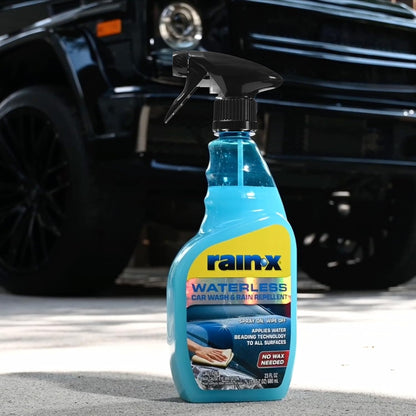 Rain-X 620143 Waterless Car Wash and Rain Repellent, 23 fl. oz. Rinseless Cleaner Spray for a Spot Free Finish, Perfect for Quick and Easy Detailing. Premium No Rinse for on the go Washing