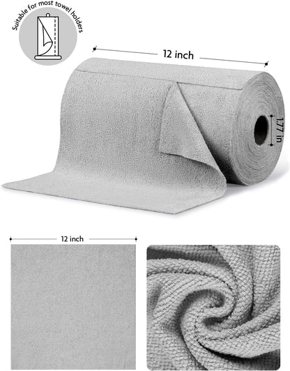 Fantasticlean Microfiber Cleaning Cloth Roll -75 Pack, Tear Away Microfiber Towels, 12" x 12", Reusable, Washable, Scratch Free, Ultra Absorbent for All-Around Cleaning Supplies (DimGray)