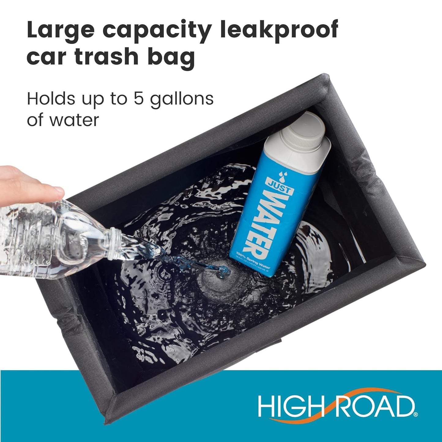High Road TrashStash Hanging Car Garbage Bag with Push-Close Lid and Waterproof Bin for Car, SUV and Truck Seat Backs - Holds 3 Gallons of Car Trash (Black)