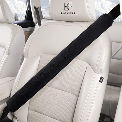 LACDL Extra Long Seatbelt Cover Super Soft Furry for Adults Kids Women & Men, Thick Plush Full Car Seat Belt Strap Cushion, Fluffy Shoulder Pad Protector, Auto Interior Accessories, 1pc, Black, 15.5in