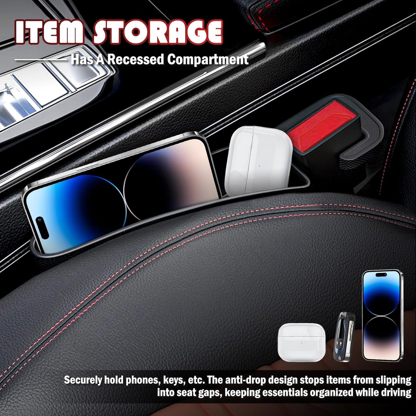 2PCS Short Car Seat Gap Filler Organizer with Seats Belt Holes,Anti-dropout Seat Gap Filler Fills Console Gaps,Universal Car Seats Gaps Plug with Storage Slot for Cars Storage