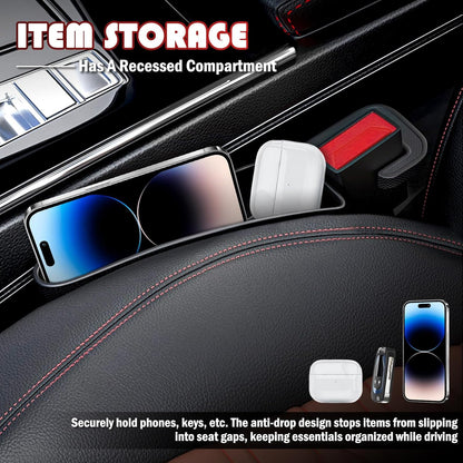 2PCS Short Car Seat Gap Filler Organizer with Seats Belt Holes,Anti-dropout Seat Gap Filler Fills Console Gaps,Universal Car Seats Gaps Plug with Storage Slot for Cars Storage