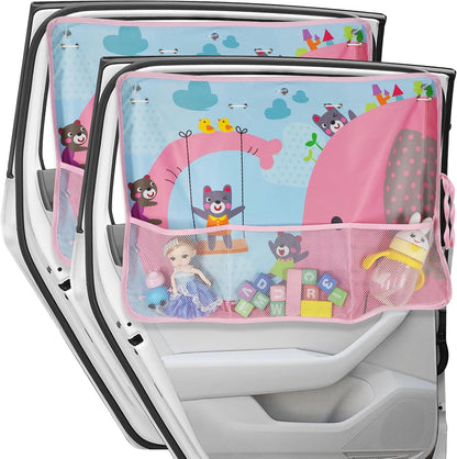 Car Sun Shade Side Window, 2 Pcs Blackout Car Window Shade for Baby Privacy with Storage Net Pockets Auto Curtains 7 Suction Cups for Heat/UV Protection Sun Block Covers