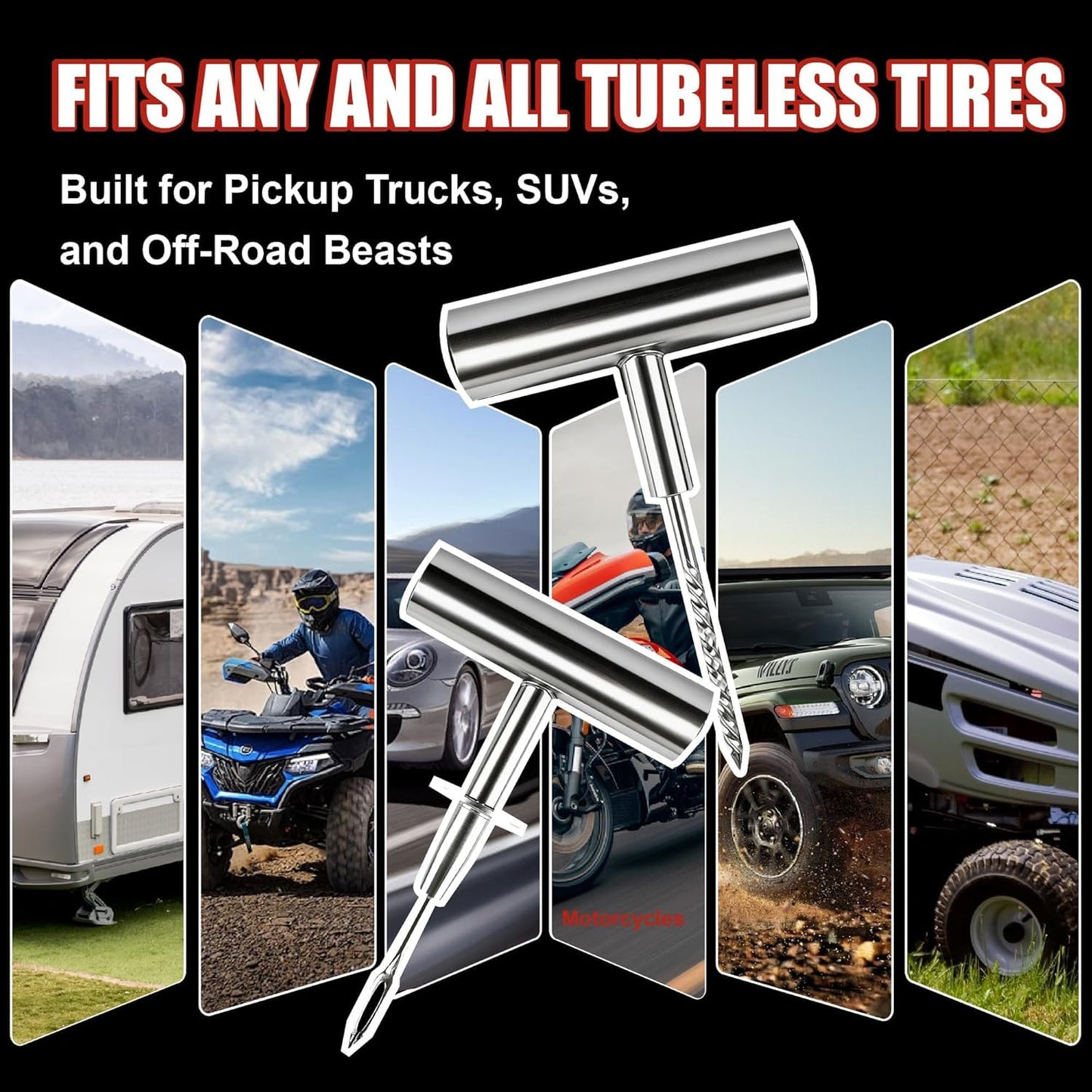 AWELCRAFT 10-Piece Economical Tire Repair Kit – Flat Tire Plug Kit with T-Handle Tools, Storage Case – Fix Punctures Fast, No Tire Removal Needed – Ideal for Car, Truck, Motorcycle, ATV