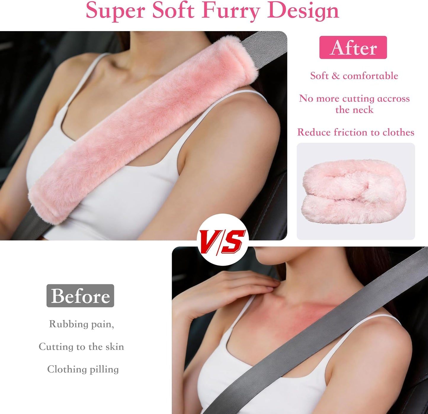 Amooca Soft Faux Fur Universal Fit Seatbelt Cover Car Truck SUV Airplane Seat Belt Shoulder Pad for Carmera Backpack Straps Neck Cushion Protector 2 Pack 10.5in Dark Gray