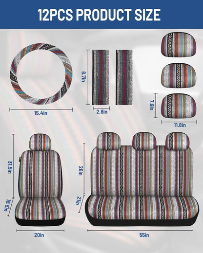Baja Saddle Blanket Car Seat Covers Front Set, Washable Breathable Striped Woven Cloth Seat Covers for Cars, SUV, Truck, Airbag Compatible(Orange)