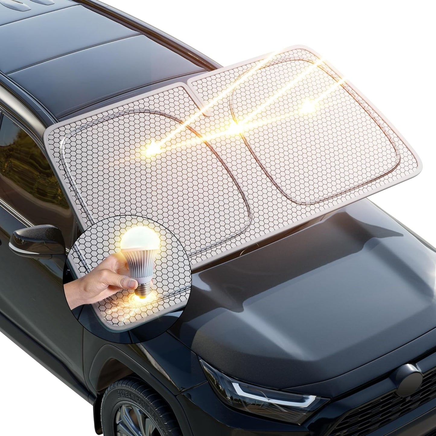 helloleiboo Graphene Car Windshield Sun Shade Car Sun Shade for Windshield with Heat Absorption Coating Foldable Design with UV Protection to Keep Your Car Interior Cooler Silver (X-Large-61 × 34 in)