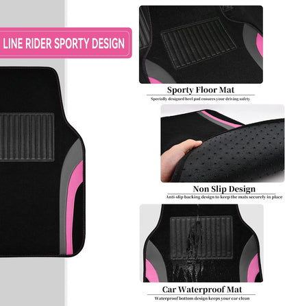 CAR PASS Leather Waterproof Sporty Car Floor Mats Carpet,Universal Automotive Floor Mat Fit for Sedans, Cars, Mid Trucks, Vans, SUV, Set of 4 (Black and Gray)