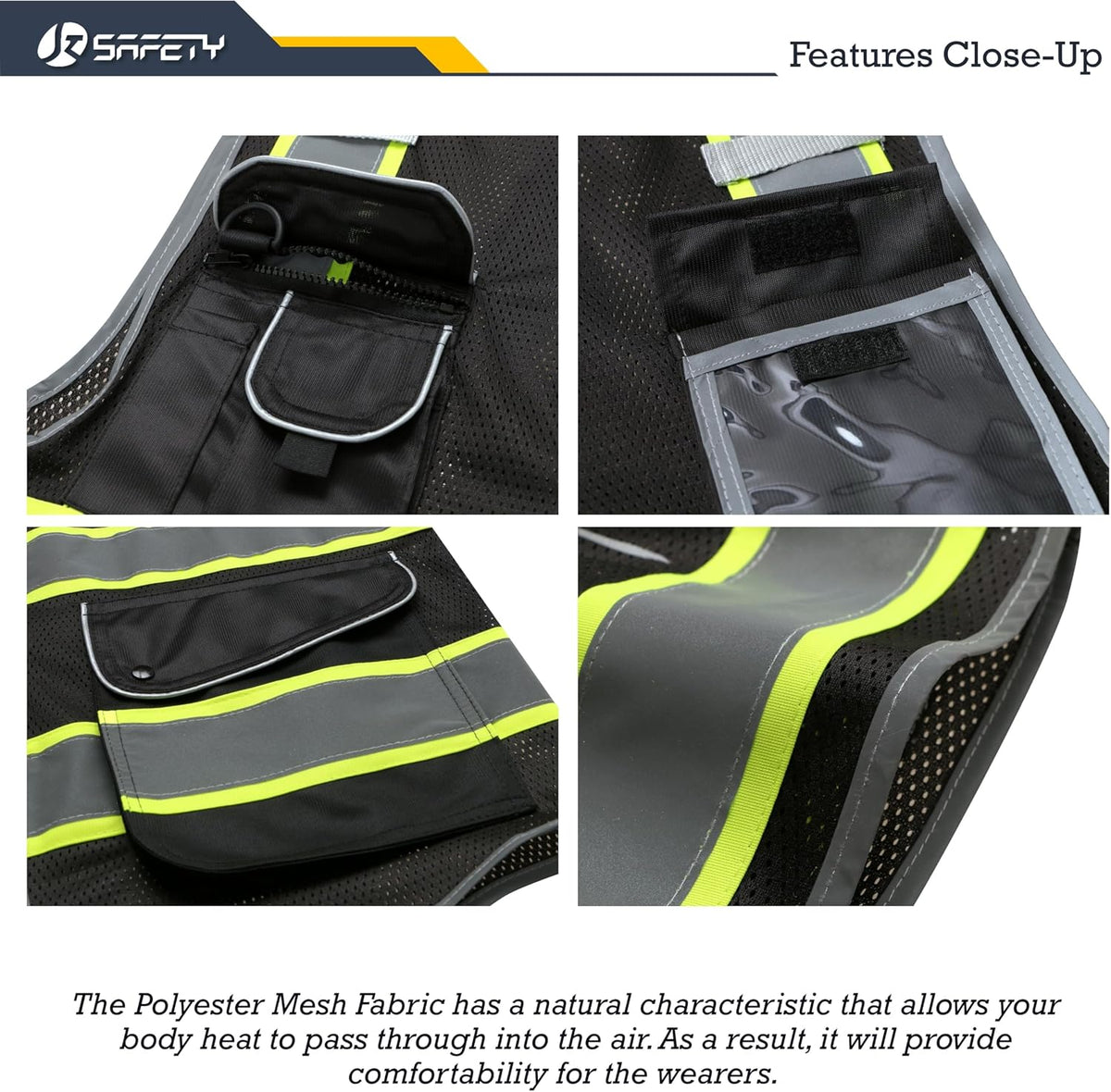 JKSafety 9 Pockets Class 2 High Visibility Zipper Front Safety Vest With Reflective Strips,Meets ANSI/ISEA Standard (Large, 150-Yellow) - Colors A