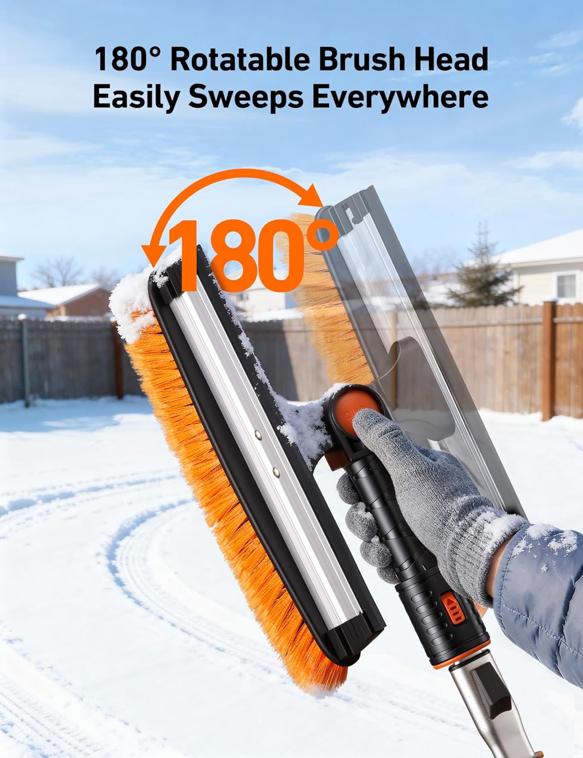 AstroAI 47.2" Ice Scrapers for Car Windshield, 3 in 1 Sturdy Snow Brush with Squeegee, 10 Adjustable Length Settings, Extendable Aluminum Handle, 180° Pivoting Snow Scraper for Car, Truck, SUV(Blue)