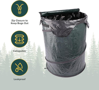 Coghlan's Deluxe Durable Pop-Up Trash Can – Collapsible Garbage Bin with Zippered Lid, Bag Clips, and Anchoring Points for Camping, Home, and Outdoor Use – 29.5 Gallon