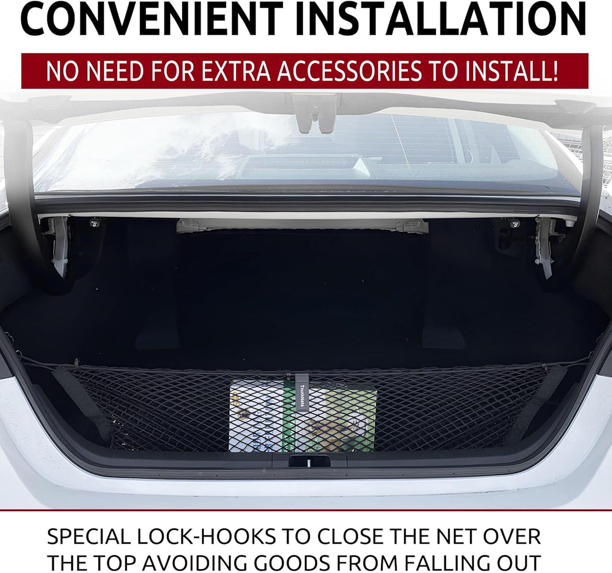 Trunk Envelope Style Mesh Cargo Net for Toyota Camry 2018-2025, 2026- Car Accessories - Premium Trunk Organizer and Storage - Cargo Net for Sedan - Vehicle Carrier Organizer for Toyota Camry