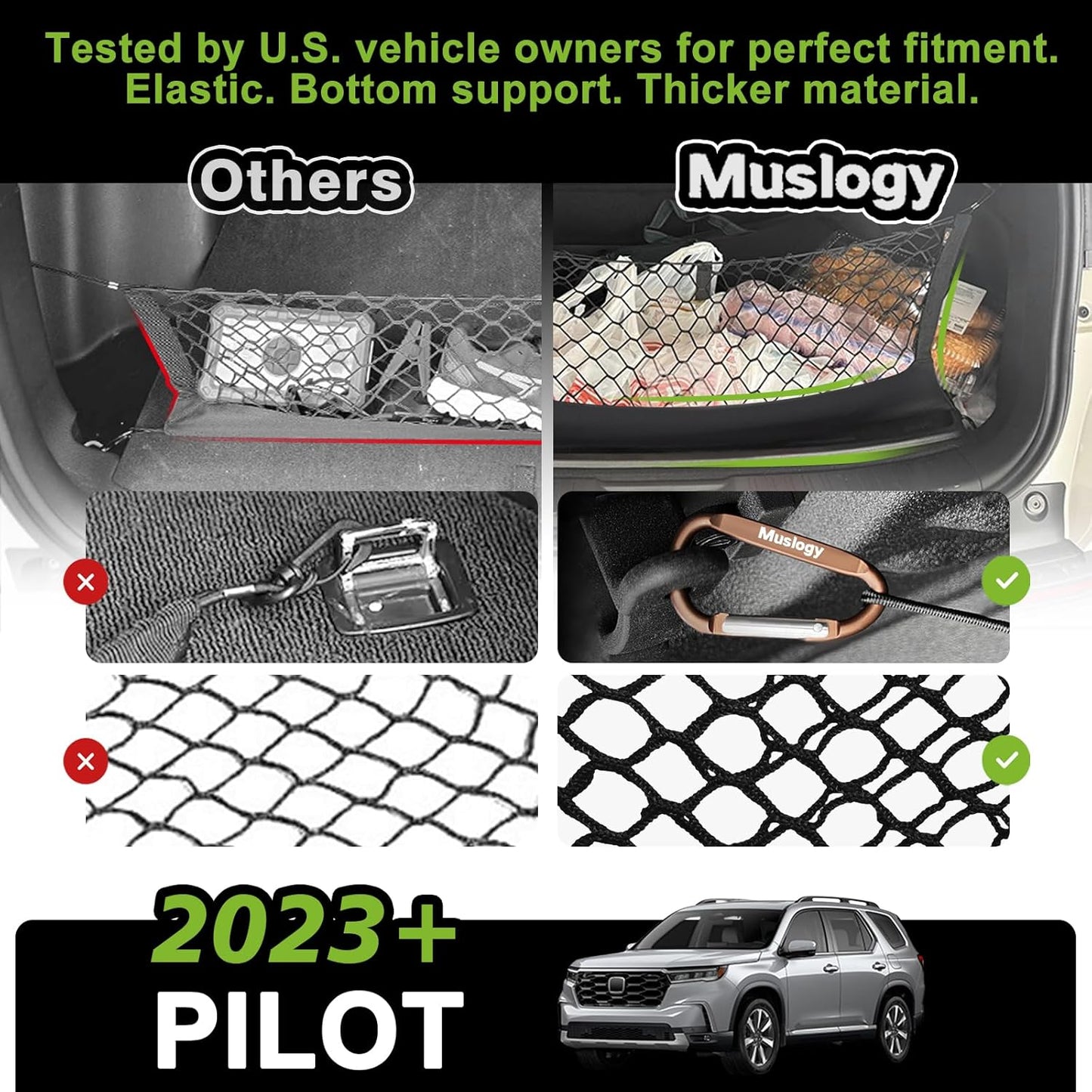 Muslogy Truck Bed Cargo Net Trunk Netting Compatible with 2023-2025 2026 Honda CR-V Accessories, Pickup Cargo Organizer SUV Sedan Storage Net w/Heavy Duty Carabiners - Colors B