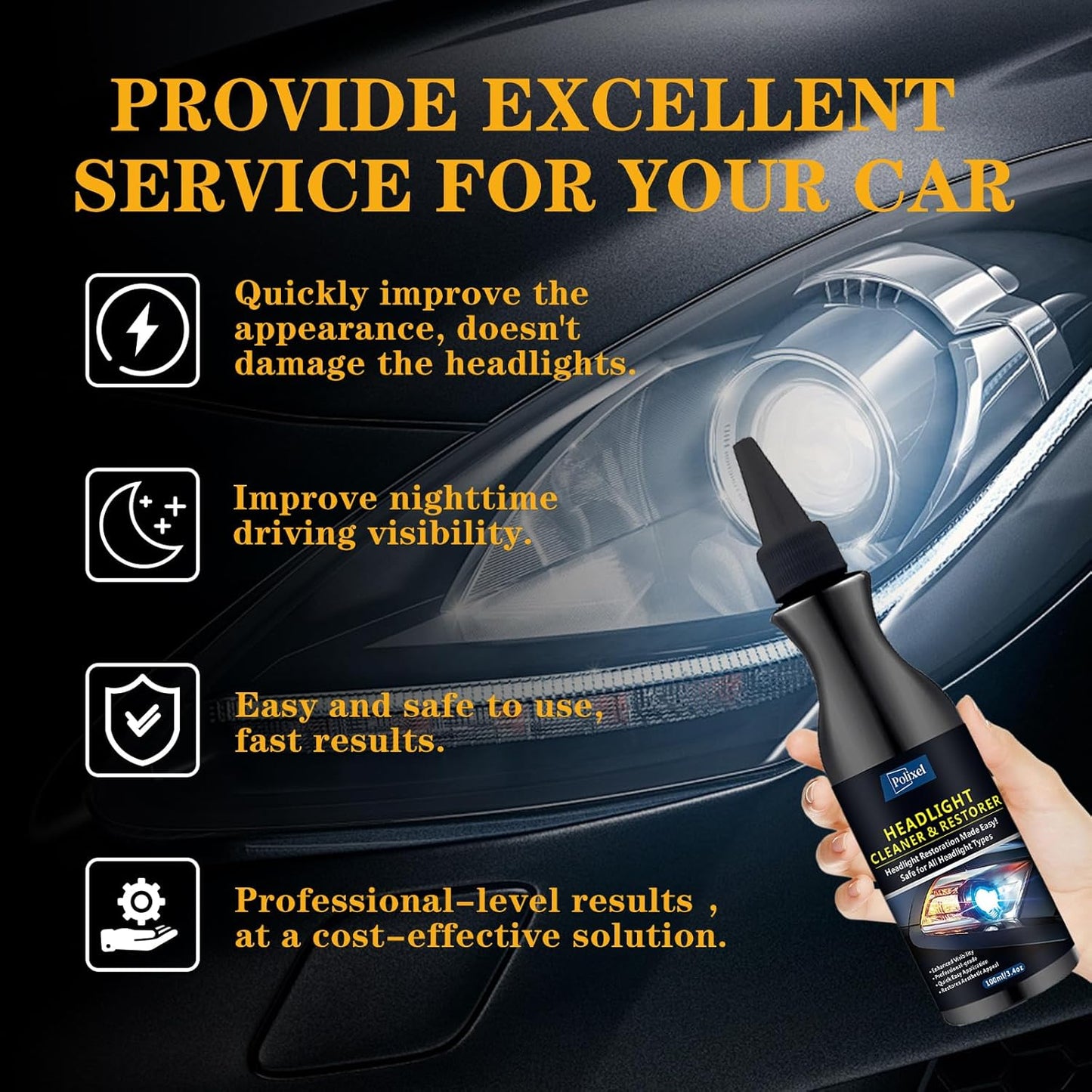 Headlight Cleaner & Restoration Kit Instantly Restores Yellowed, Foggy & Oxidized Headlights to Crystal Clear UV Protection Car Headlamp Cleaner Safe for Cars, Trucks, SUVs & Motorcycles